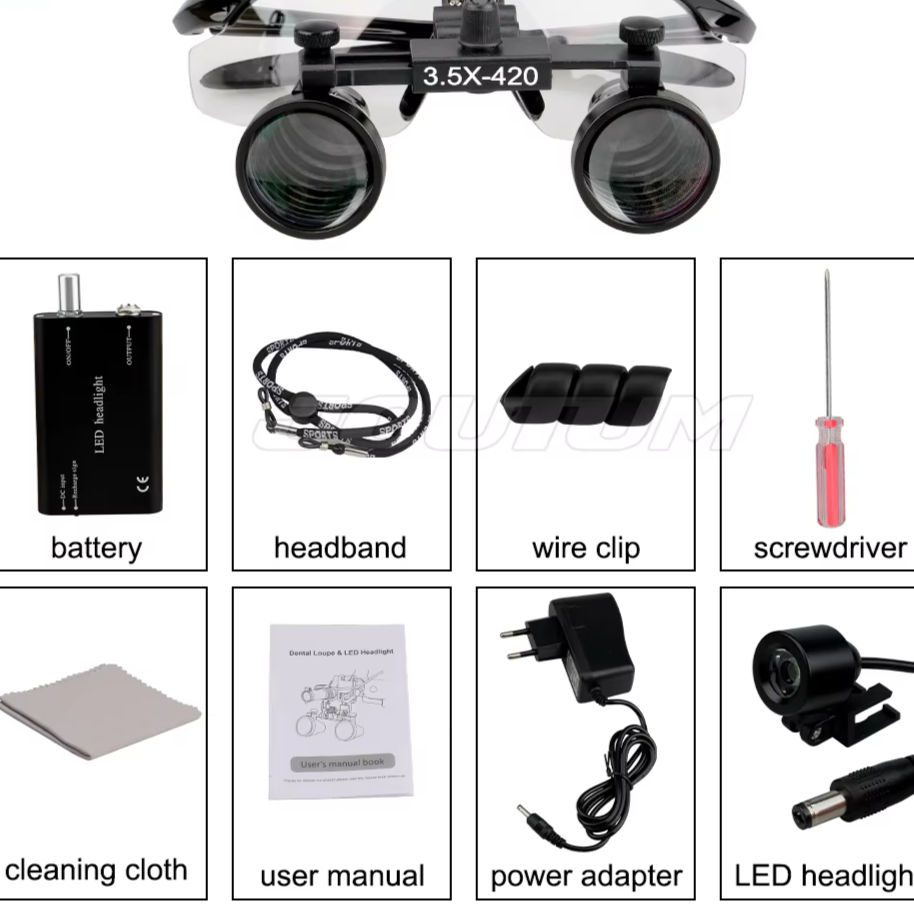 3.5X/2.5X Magnification Binocular Dental Loupe Surgery Surgical Magnifier with Headlight LED Light Medical Operation Loupe Lamp
