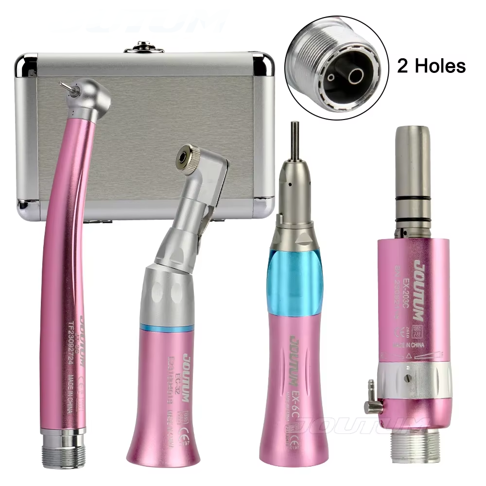 Dental High & Low Speed Handpiece Kit Straight Contra Angle Single Water Spary Air Turbine 4 Hole 2 Hole Pink Color Lab
