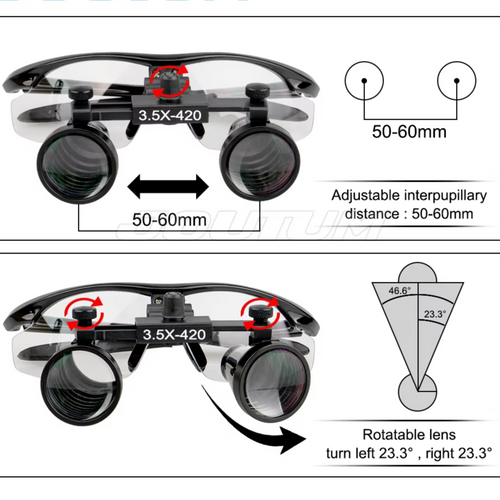 3.5X/2.5X Magnification Binocular Dental Loupe Surgery Surgical Magnifier with Headlight LED Light Medical Operation Loupe Lamp
