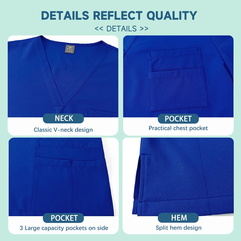 Unisex Medical Uniforms Men Women Nursing Clothes Lab Beauty Costume Nurse Scrubs Set Doctor Dentist Workwear Clinical Top Pants