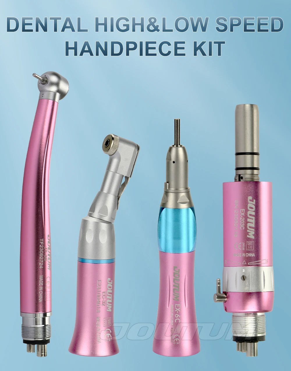 Dental High & Low Speed Handpiece Kit Straight Contra Angle Single Water Spary Air Turbine 4 Hole 2 Hole Pink Color Lab