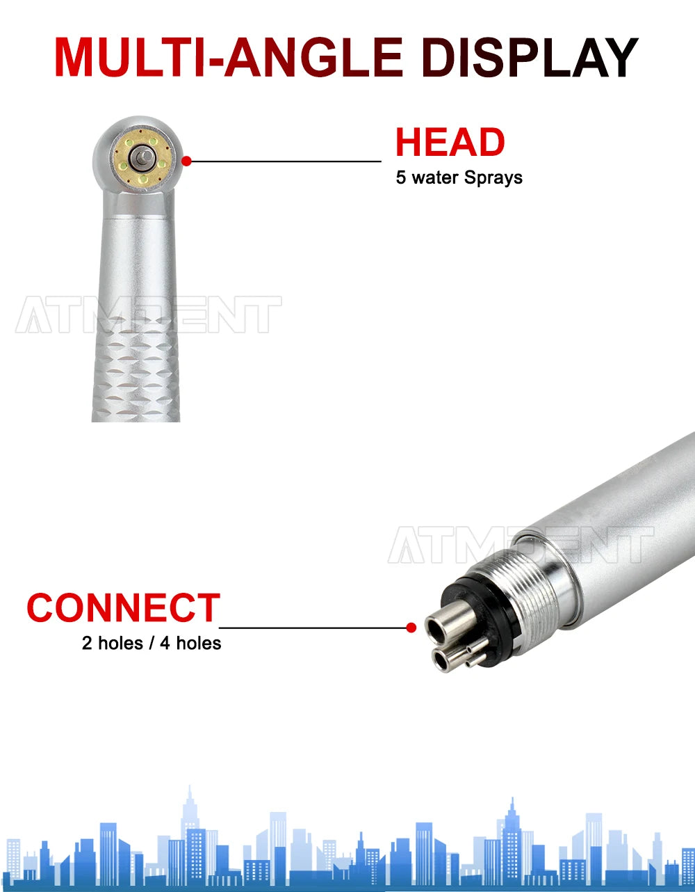 Dental 5 LED Light High Speed Handpiece 5 Water Sprays 2/4 Air Turbine Holes Dental Material
