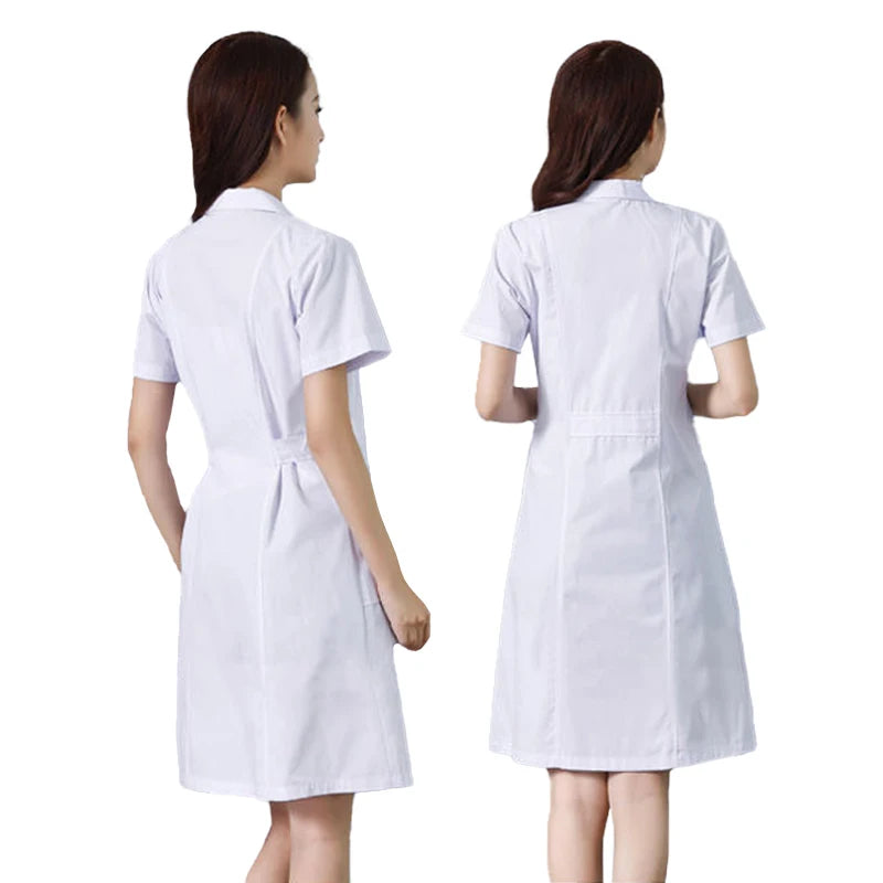 Hospital Clinical Uniforms Scrubs Lab Coat Pharmacy Short Sleeve Nurse Doctor Dress Medical Robe Women White Coat