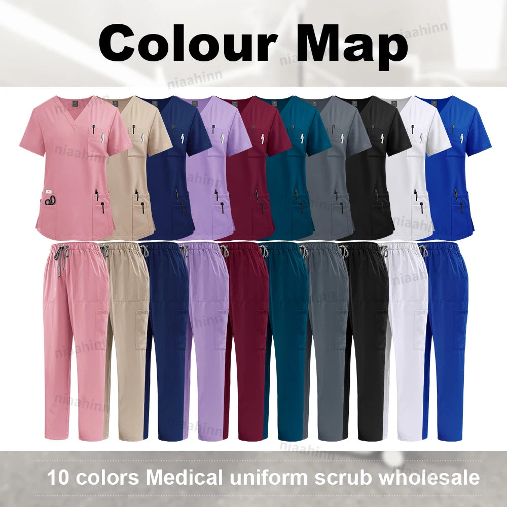 High Quality Medical Clothing for Women Uniform Nurse Lab Coat Unisex Wholesale Tops and Pants Suits Nursing Scrubs Uniforms Set