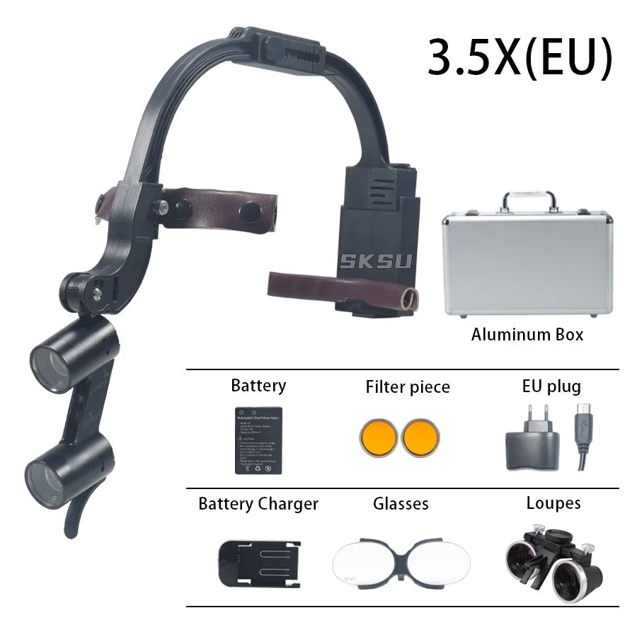Binocular Dental Loupe Magnification 2.5X 3.5X Single Battery with LED Light Surgical Headlight for Dentist Medical Lamp
