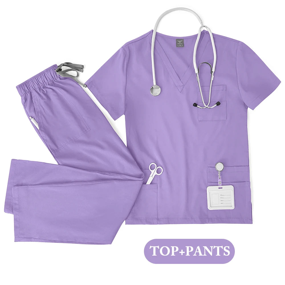 Unisex Medical Uniforms Men Women Nursing Clothes Lab Beauty Costume Nurse Scrubs Set Doctor Dentist Workwear Clinical Top Pants