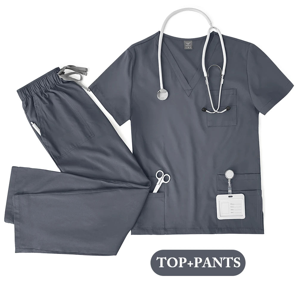 Unisex Medical Uniforms Men Women Nursing Clothes Lab Beauty Costume Nurse Scrubs Set Doctor Dentist Workwear Clinical Top Pants