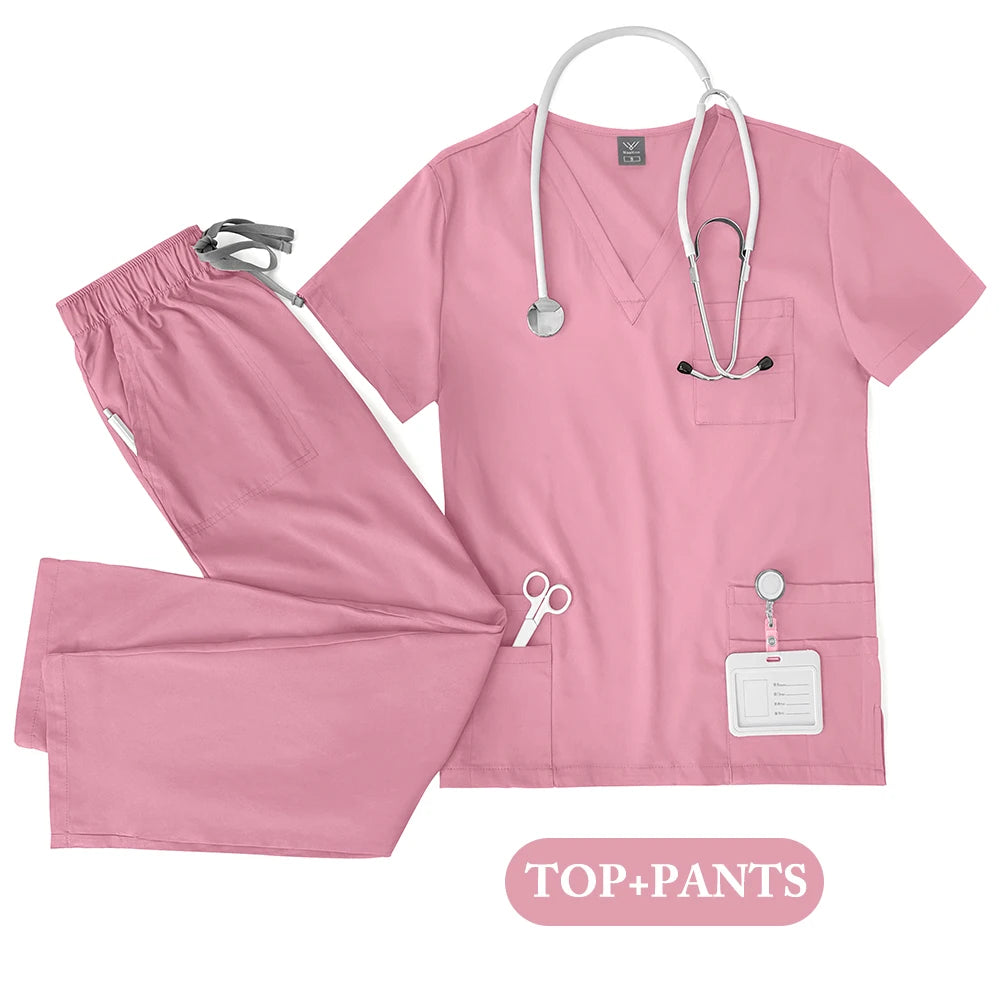 Unisex Medical Uniforms Men Women Nursing Clothes Lab Beauty Costume Nurse Scrubs Set Doctor Dentist Workwear Clinical Top Pants