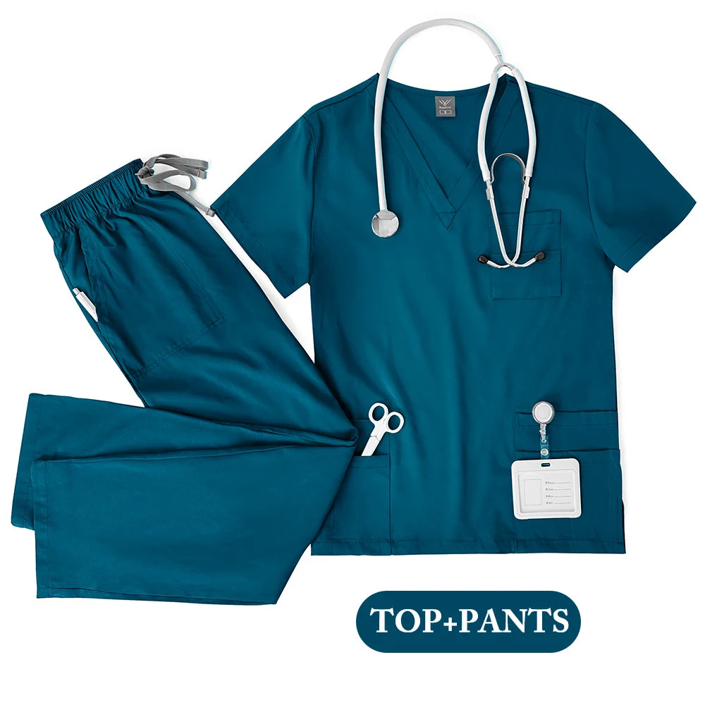 Unisex Medical Uniforms Men Women Nursing Clothes Lab Beauty Costume Nurse Scrubs Set Doctor Dentist Workwear Clinical Top Pants