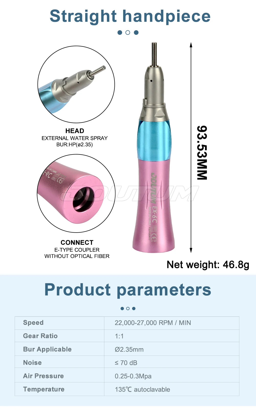 Dental High & Low Speed Handpiece Kit Straight Contra Angle Single Water Spary Air Turbine 4 Hole 2 Hole Pink Color Lab