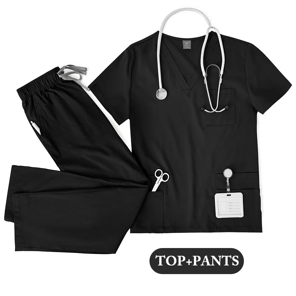Unisex Medical Uniforms Men Women Nursing Clothes Lab Beauty Costume Nurse Scrubs Set Doctor Dentist Workwear Clinical Top Pants