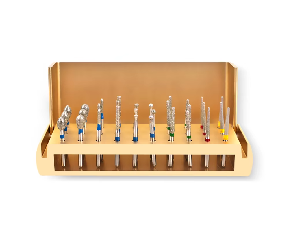 30Pcs/Set Dental Diamond Burs Kit with Holder for High Speed HandpiecePolishing Drillls + 1pcs Aluminum Disinfection Holder Bloc