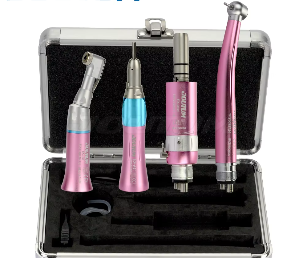 Dental High & Low Speed Handpiece Kit Straight Contra Angle Single Water Spary Air Turbine 4 Hole 2 Hole Pink Color Lab